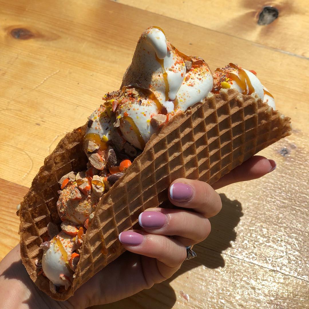 Colourful sherbets and sorbets in the display case